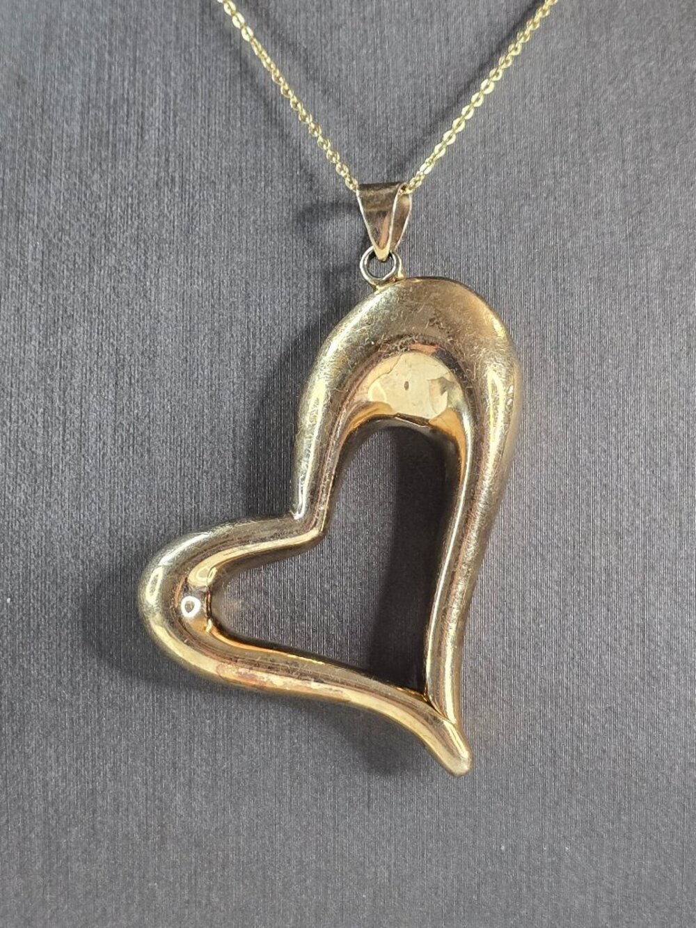 Womens Estate Sterling Silver Gold Tone Heart Pendant Necklace 11.9g E805